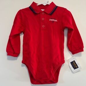 NWT Vintage Oshkosh B’Gosh Red Long Sleeve Polo Shirt Bodysuit Baby 12 Months